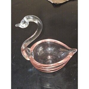 VINTAGE ITALIAN MURANO PINK CRYSTAL GLASS SWAN FIGURINE CANDY BOWL